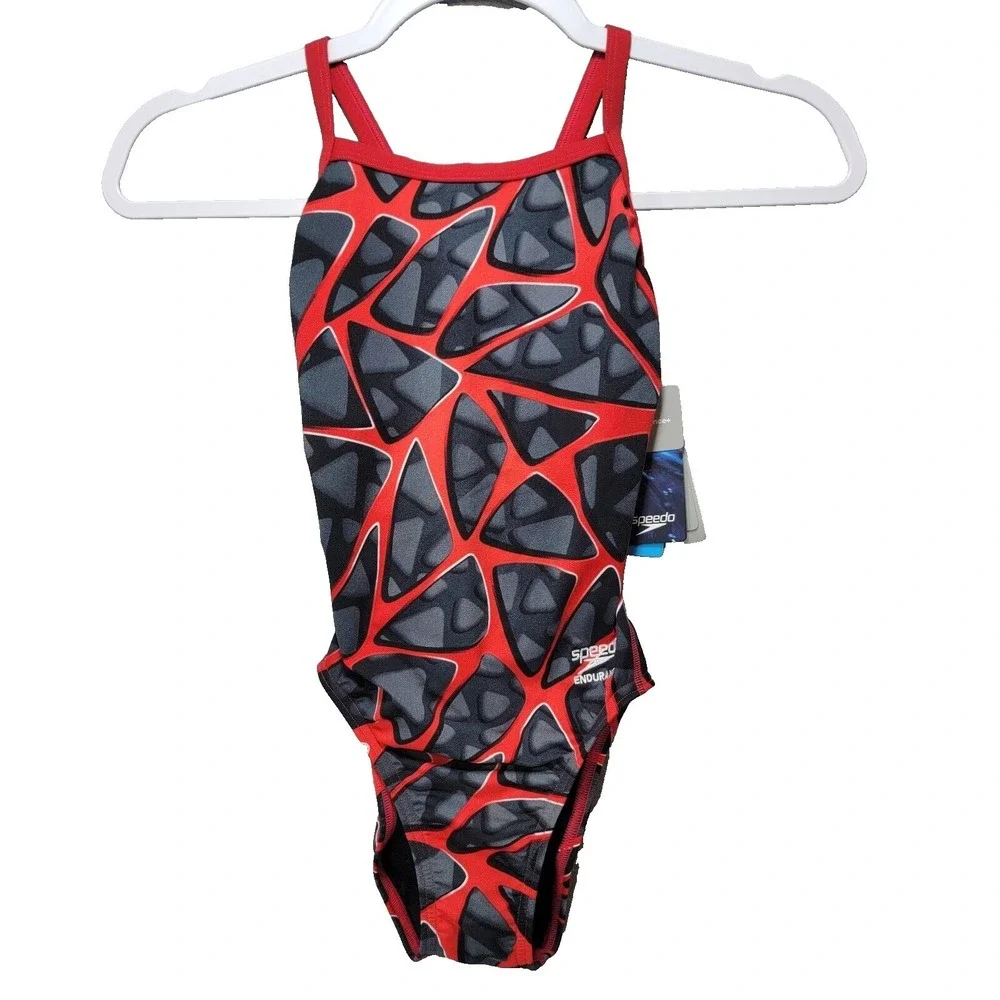 Speedo Endurance Girls Youth One Piece Swimsuit Size 22 7 or 8 yr Red Black